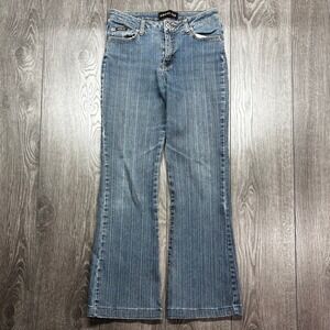 Gasoline 27x28 Womens Blue Pinstripe Bootcut Flare Denim Jeans Medium Wash Y2k